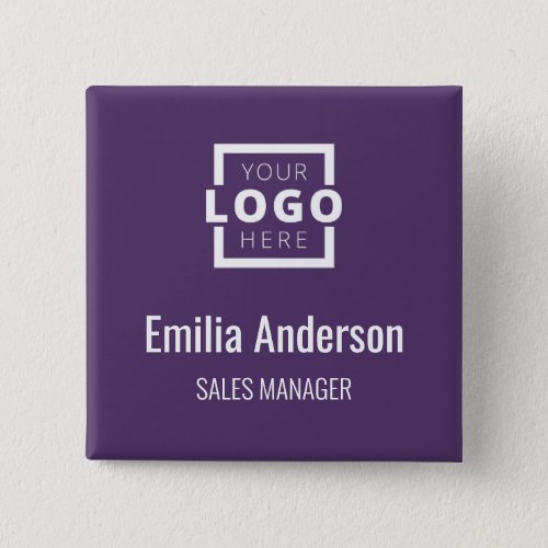 Business Logo Employee Staff Name Badge Purple Button