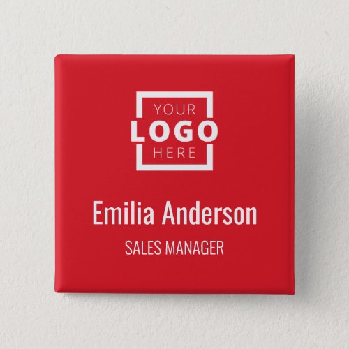 Business Logo Employee Staff Name Badge Red Button