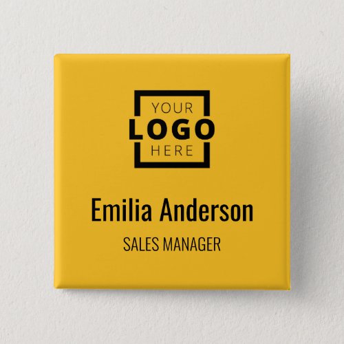 Business Logo Employee Staff Name Badge Yellow Button