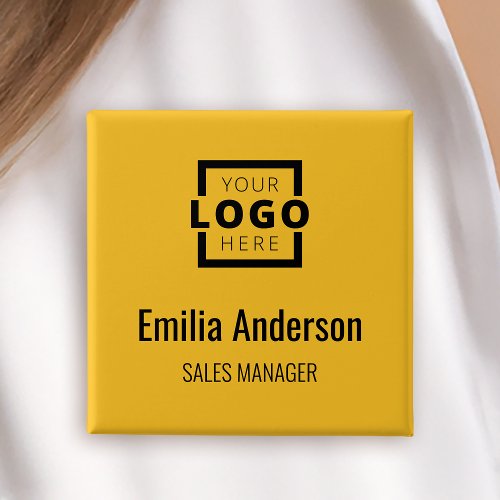 Business Logo Employee Staff Name Badge Yellow Button