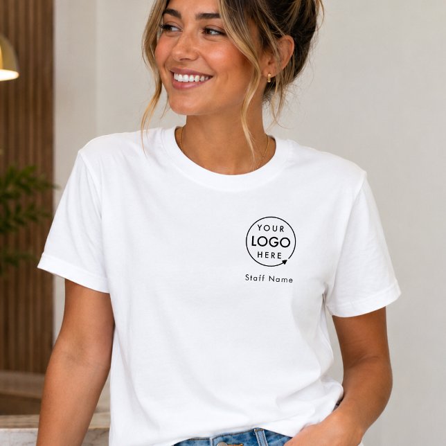 Business Logo Employee Staff Name Company Branded T-Shirt (Minimalist company branded t-shirts for your team apparel employee uniforms with staff name tag.)