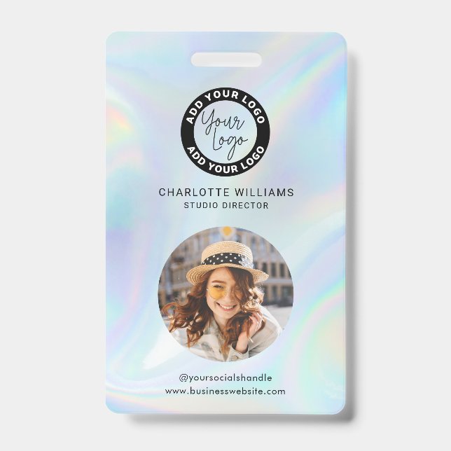 Business Logo Employees Holographic Photo ID Badge (Front)