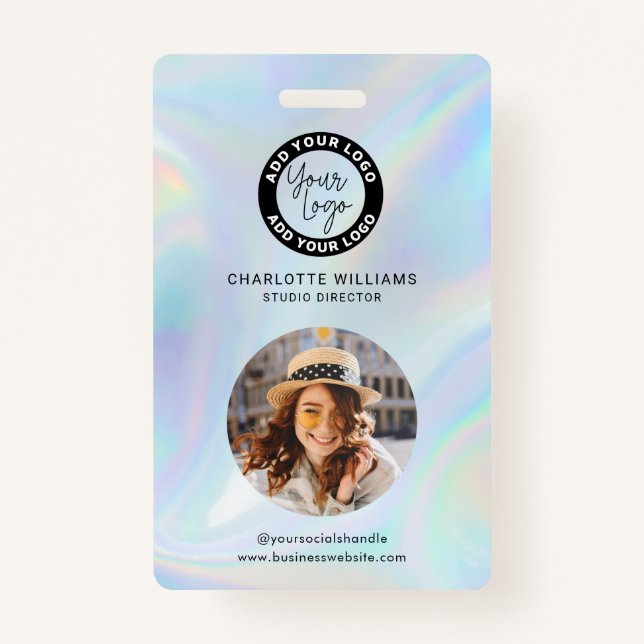 Business Logo Employees Holographic Photo ID Badge (Front)