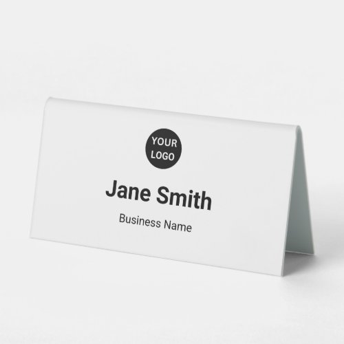 Business Logo Employee's Name Professional White Table Tent