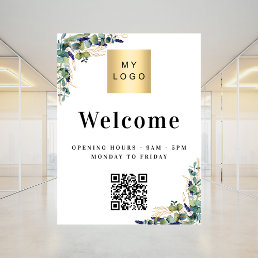 Business logo eucalyptus welcome opening QR code Poster