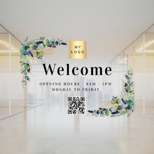 Business logo eucalyptus welcome opening QR code Window Cling