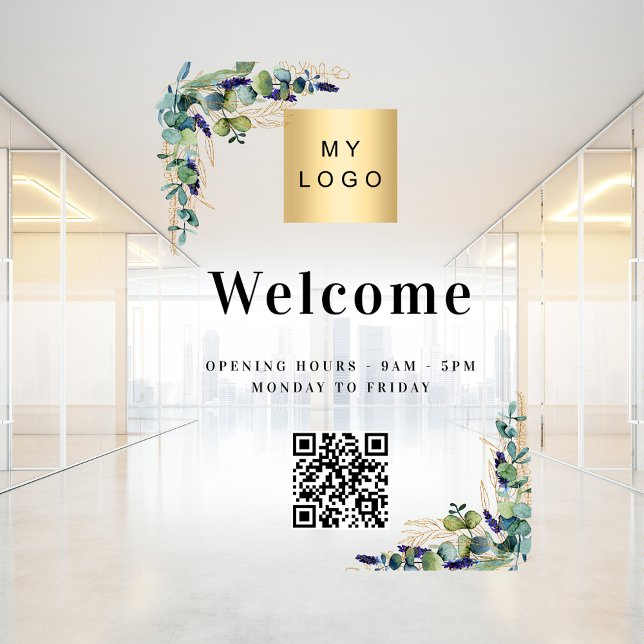 Business logo eucalyptus welcome opening QR code Window Cling (Creator Uploaded)