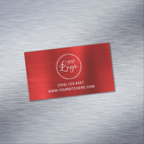Business Logo Faux Bright Red Foil Business Card Magnet