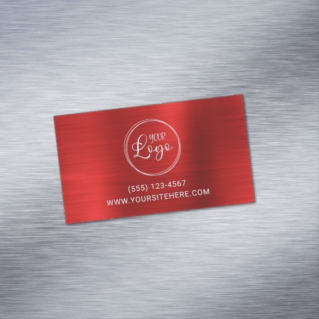 Business Logo Faux Bright Red Foil Business Card Magnet (In Situ)