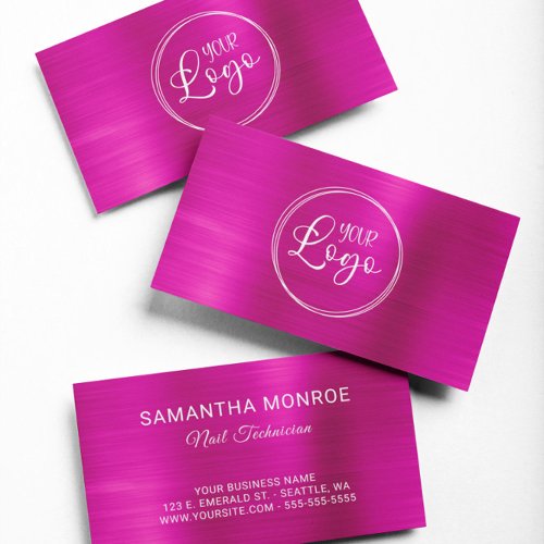 Business Logo Faux Hot Pink Ombre Foil Business Card
