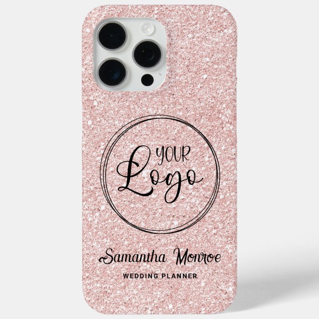 Business Logo Faux Pale Rose Gold Glitter Case-Mate iPhone Case (Back)