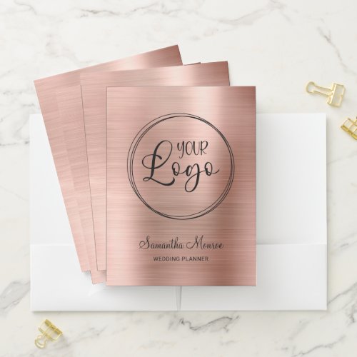 Business Logo Faux Rose Gold Foil Pocket Folder