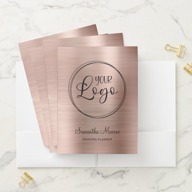 Business Logo Faux Rose Gold Foil Pocket Folder (In Situ)
