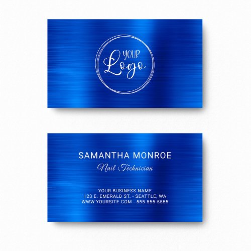 Business Logo Faux Royal Blue Ombre Foil Business Card
