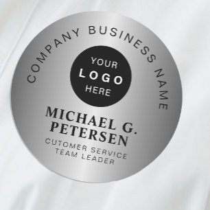 Business logo faux silver company employee name tag