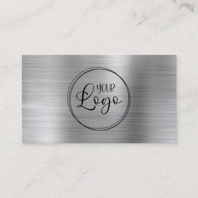 Business Logo Faux Silver Ombre Foil Business Card (Front)