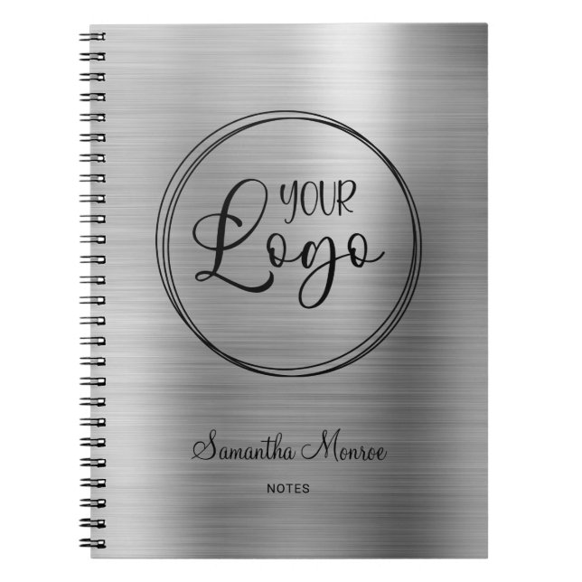 Business Logo Faux Silver Ombre Foil Meeting Notebook (Front)