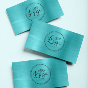 Business Logo Faux Turquoise Blue Ombre Foil Business Card