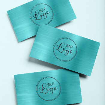 Business Logo Faux Turquoise Blue Ombre Foil Business Card by annaleeblysse at Zazzle
