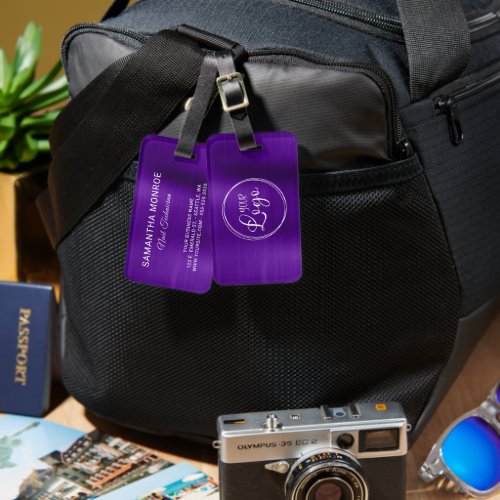 Business Logo Faux Violet Purple Ombre Foil Luggage Tag