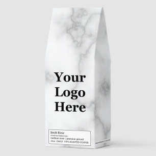 Business Logo Faux White Marble Elegant Roasted Coffee
