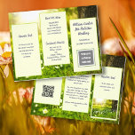 Business Logo Folded Brochure Sunshine Green  Flyer<br><div class="desc">Business brochure to customize on both sides and fold into thirds. The nature theme background is green grass with flowers and sunshine. All text is dark purple. Each side of this 8x11 inch size paper has three staggered sections with text templates. Also add a logo, QR code, and / or...</div>