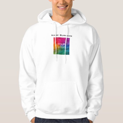 Business Logo Front Design Employee Mens White Hoodie