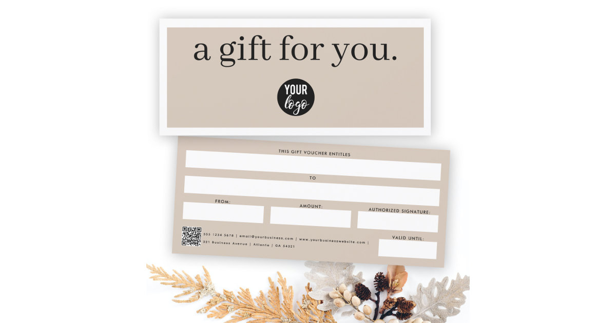 Business Logo Gift Certificate Voucher Beige | Zazzle