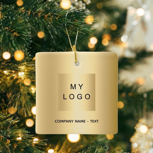 Business logo gold Christmas Ceramic Ornament