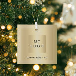 Business logo gold Christmas Glass Ornament<br><div class="desc">A stylish faux gold looking background. Personalize and add your business,  company logo and a text.  If you want the it without text,  use your back-space key to delete.</div>
