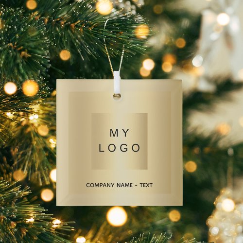 Business logo gold Christmas Glass Ornament