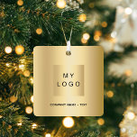 Business logo gold  Christmas Metal Ornament<br><div class="desc">A stylish faux gold looking background. Personalize and add your business,  company logo and a text.  If you want the it without text,  use your back-space key to delete.</div>