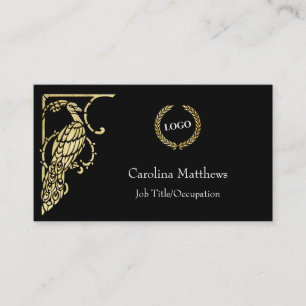 Business Logo Gold Foil Peacock Bird Business Card