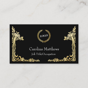 Business Logo Gold Foil Peacock Corner Black Business Card