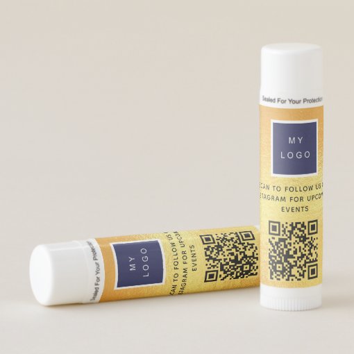 Business logo gold QR code instagram website Lip Balm Zazzle