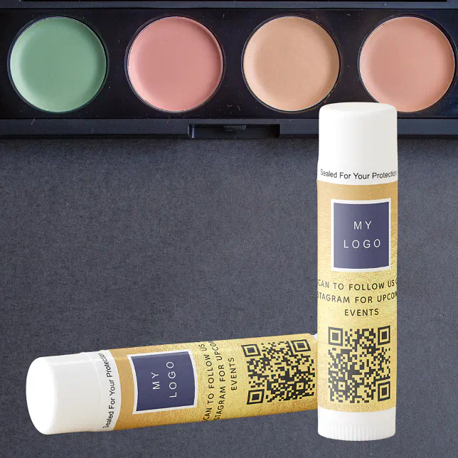 Business logo gold QR code instagram website Lip Balm Zazzle