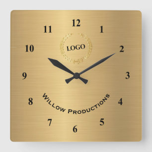 Business Logo Gold Square Wall Clock