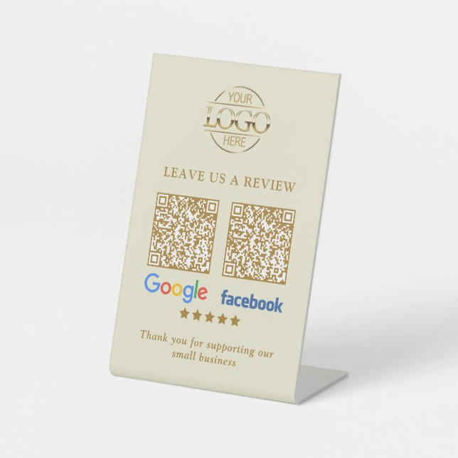 Business Logo Google & Facebook Reviews QR Code Pe Pedestal Sign (Front)