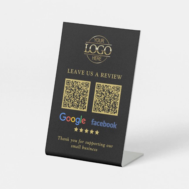 Business Logo Google & Facebook Reviews QR Code Pe Pedestal Sign (Front)
