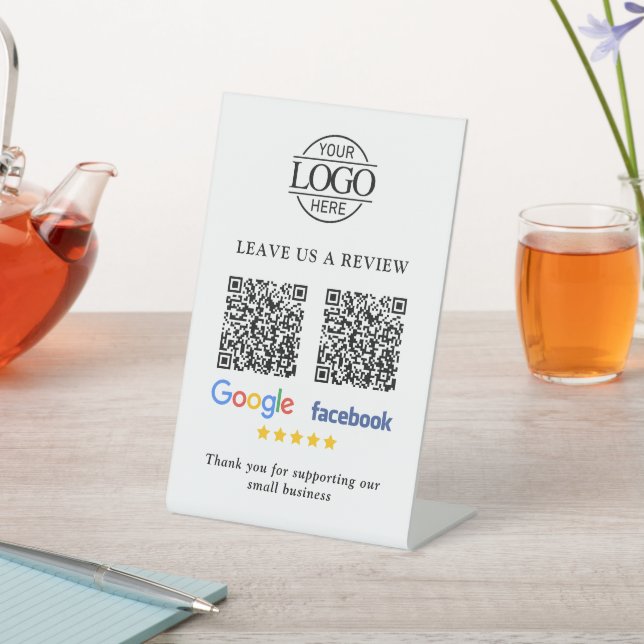 Business Logo Google & Facebook Reviews QR Code Pedestal Sign (In SItu)