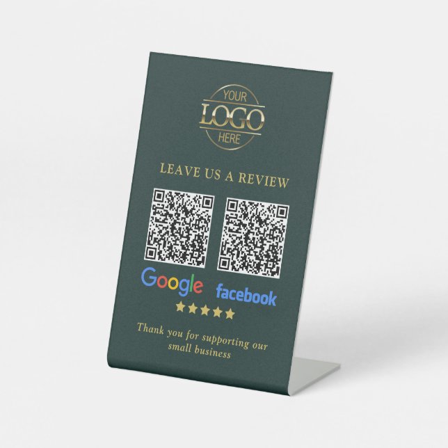 Business Logo Google & Facebook Reviews QR Code Pedestal Sign (Front)