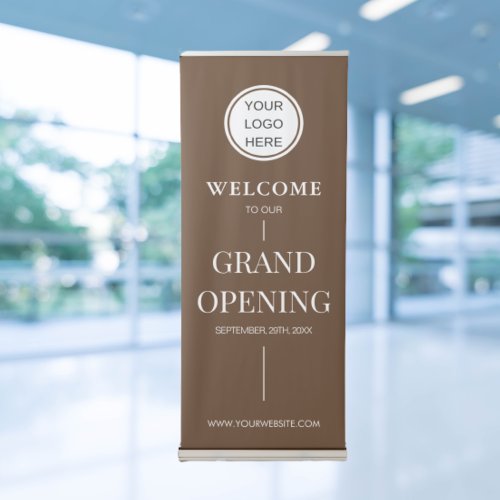Business Logo Grand Opening Modern Brown  White Retractable Banner