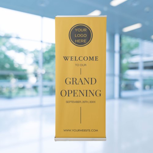 Business Logo Grand Opening Modern Yellow  Black Retractable Banner