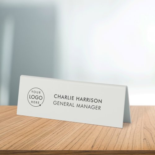 Business Logo  Gray Employee Staff Nameplate Table Tent Sign
