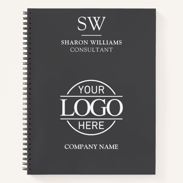 Business Logo Gray & White Monogram Initial Notebook (Front)