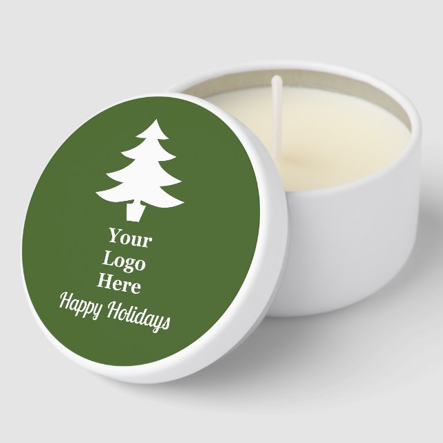 Business Logo Green and White Christmas Tree Mini Candle Favors (Corner)