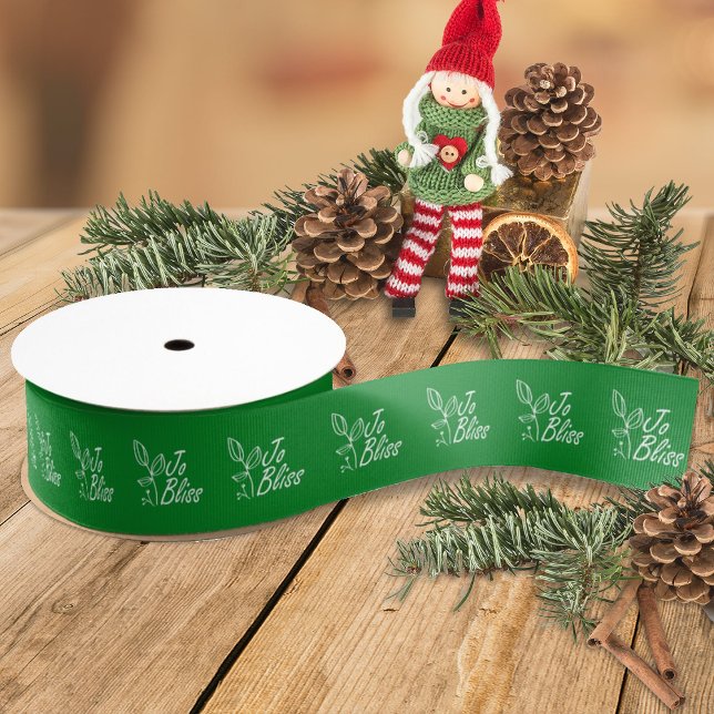 Business Logo, Green Branded Company Christmas Grosgrain Ribbon (green ribbon with white business logo, green company holiday christmas gift ribbon)