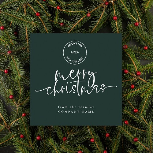 Business Logo Green Merry Christmas Square Holiday Card
