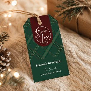 Business Logo Green Plaid Corporate Gifts Holiday Gift Tags