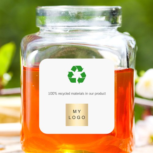 Business logo green recyckling symbol product square sticker